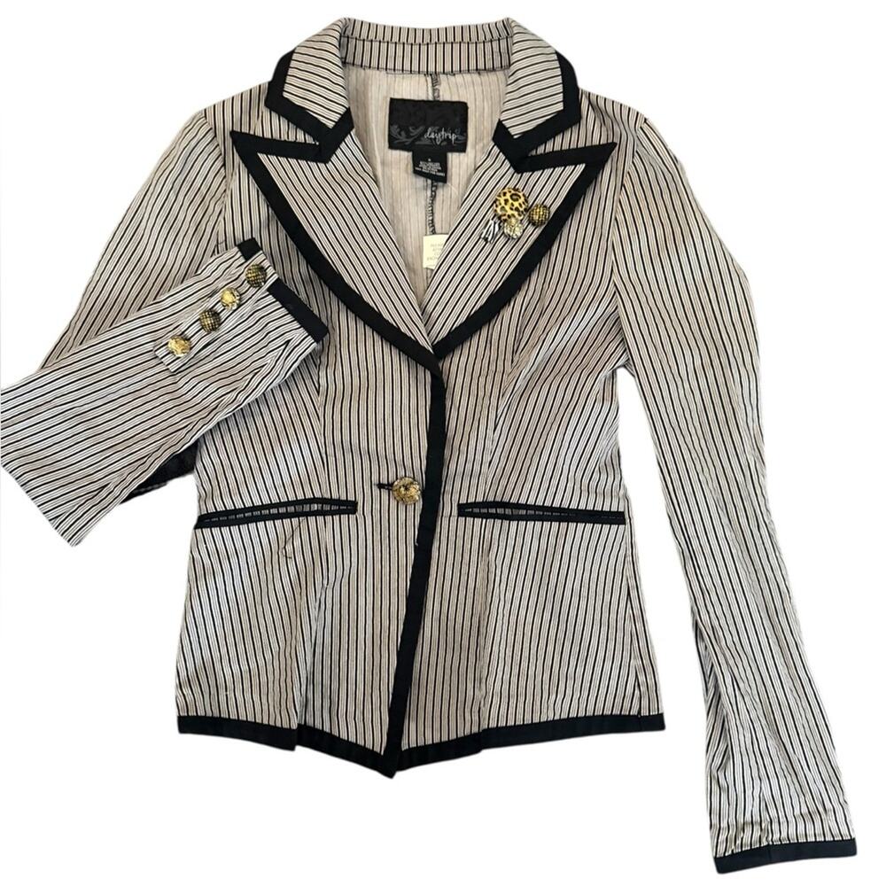 Y2K Daytrip Buckle Pinstripe Blazer Embellished Buttons McBling Steampunk Size M